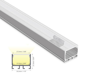 ES-3021 silver aluminum LED channel with clear diffuser for wall washer strip light installation.
