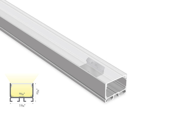 ES-3021 silver aluminum LED channel with clear diffuser for wall washer strip light installation.