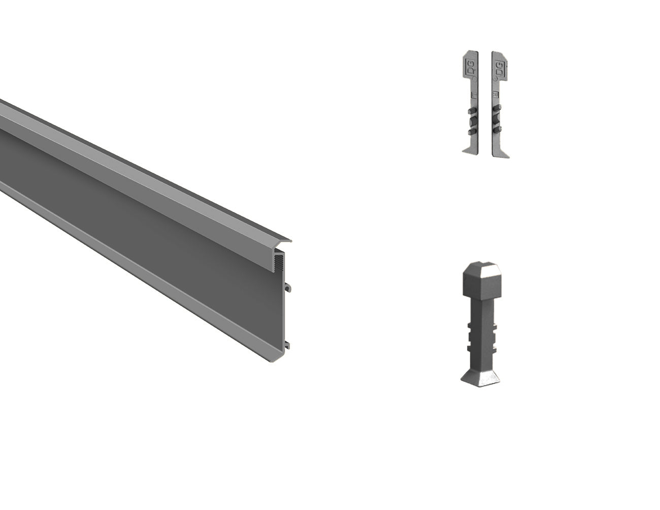 Baseboard lighting using shallow skirt grey aluminum LED profile