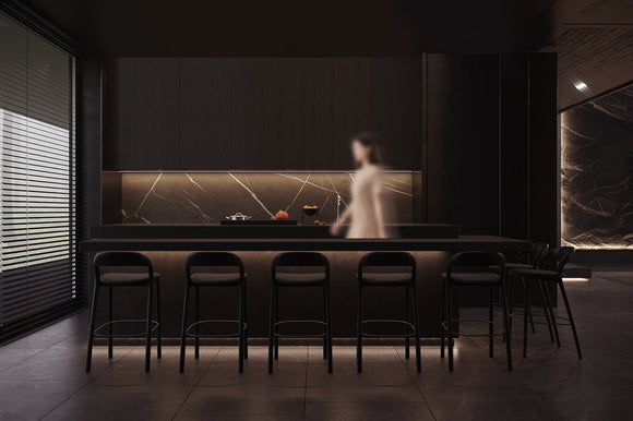 Kitchen cabinet light above countertop with PIR sensor for hands-free automatic illumination, ideal for cooking tasks.