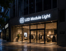 Retail storefront signage illuminated with LED 4LED Module - 11000K, featuring bright cool white light output for channel letters and commercial facade branding applications.