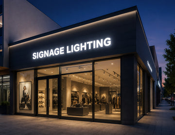 Commercial storefront signage illuminated by LED Mini Module - 9000K, providing bright cool white lighting for architectural lightboxes, retail branding, and building facade applications.