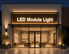 LED Module Light - 3000K warm white illuminated storefront signage with uniform lightbox lighting for commercial architectural facade applications by GL LED US LIGHTING