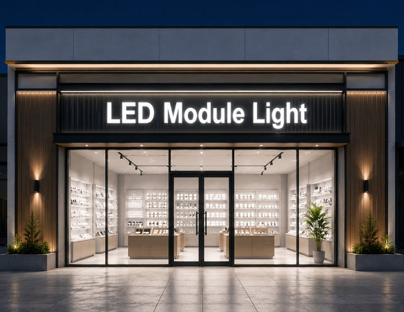 LED Module Light - Single Color illuminated commercial storefront signage with uniform lightbox lighting, architectural retail facade application by GL LED US LIGHTING