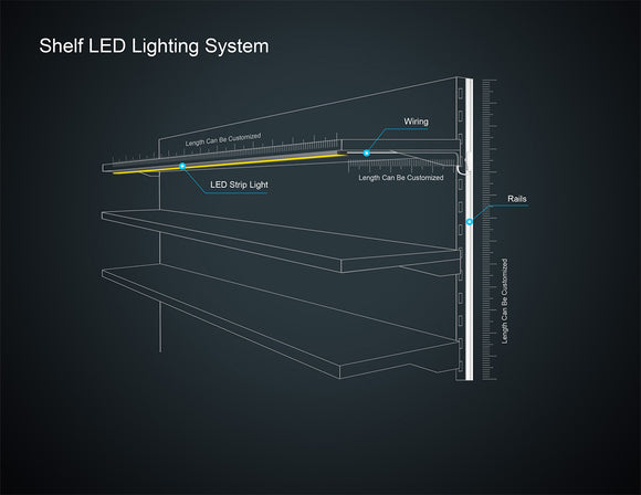 Magnetic Shelf Power Distribution Track integrated with LED shelf lighting system, providing flexible power distribution for commercial retail shelving applications.