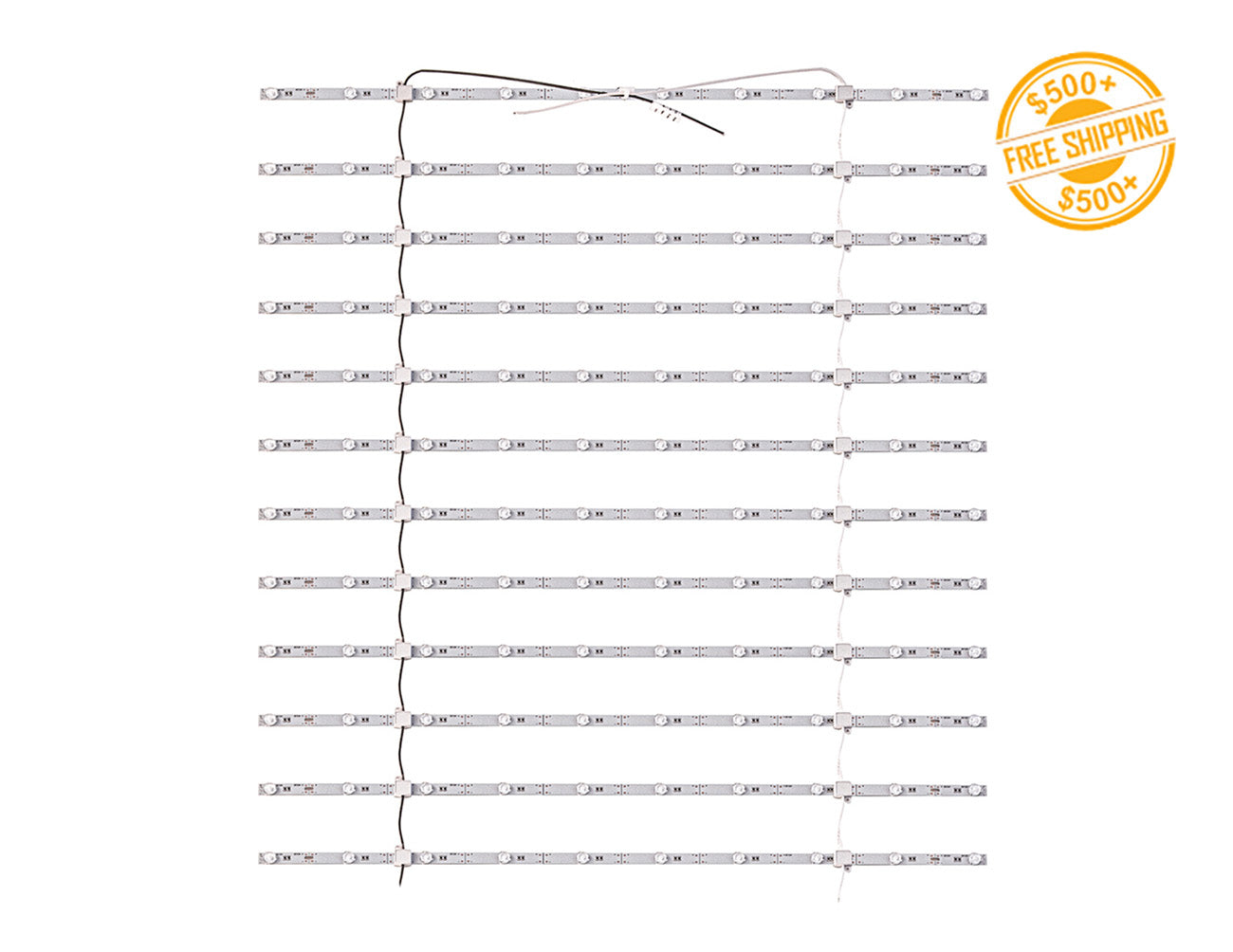 Bright and energy-efficient LED ladder light panels creating seamless illumination for fabric displays.
