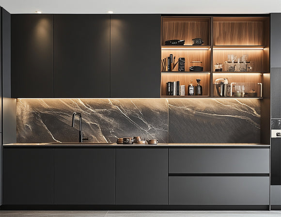 Modern under-cabinet lighting setup with touch dimmer, showing smooth dimming functionality in a kitchen environment.