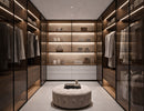 Modern walk-in closet illuminated with recessed undercabinet light and integrated LED strip lighting, providing uniform architectural cabinet lighting solution by GL LED US LIGHTING.