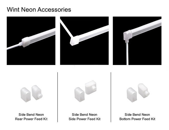 The rear, side, and bottom power feed kits for the WINT side bend neon LED lights.