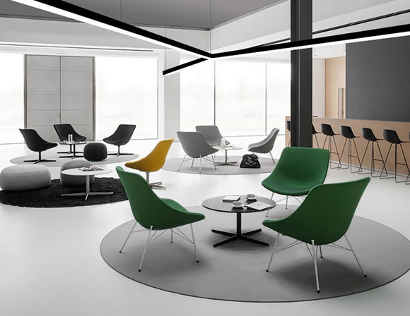 Y-shape suspended architectural LED linear light installed on ceiling, modern office lounge lighting solution using LED strip light