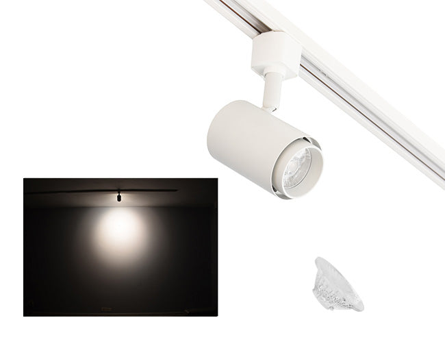 White LED Track Light - Dim to Warm 10W model with a larger interchangeable lens.