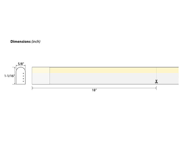 Dimensions of 120V RGB LED Neon Light. It can be cut every 18 inches.