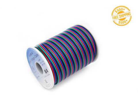 Side view of 20AWG RGB 4 Conductor Wire 50ft. A label of free shipping for orders over $500 is shown as well.
