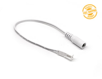 Top view of Dupont-DC Female to Dupont Female Adapter White; a label of free shipping for orders over $500 is shown as well.