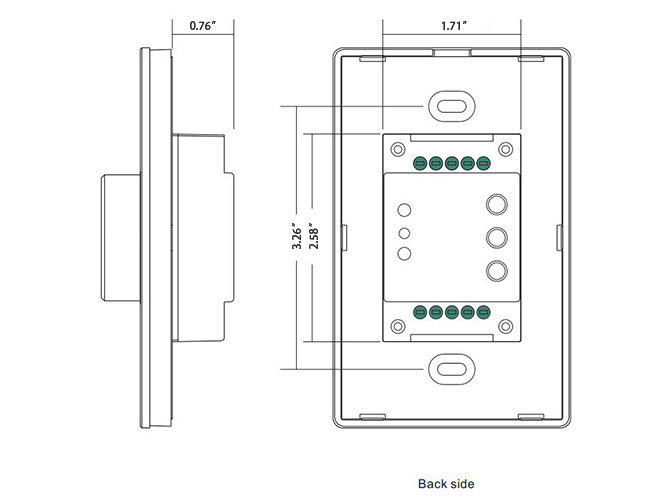 Dimensions of ZIP RGB Wall Mount Rotary Controller 1 Zone.