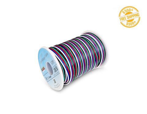 Side view of 20AWG 5 Conductor Wire - RGBW 50ft; a label of free shipping for orders over $500 is shown as well.