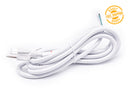 Top view of 3-prong AC power cord cable white color; a label of free shipping for orders over $500 is shown as well.