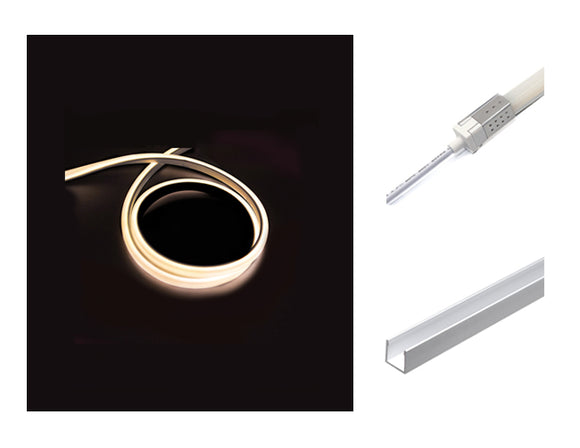 The 3D neon LED lights, a rear power feed kit, and a deep aluminum channel.