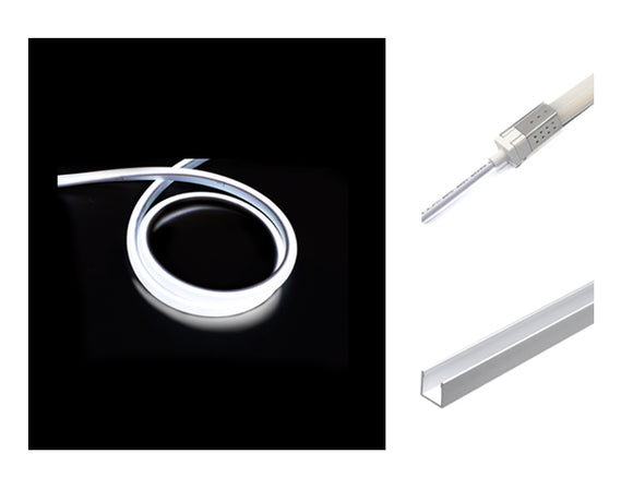 The 3D neon LED lights, a rear power feed kit, and a deep aluminum channel.