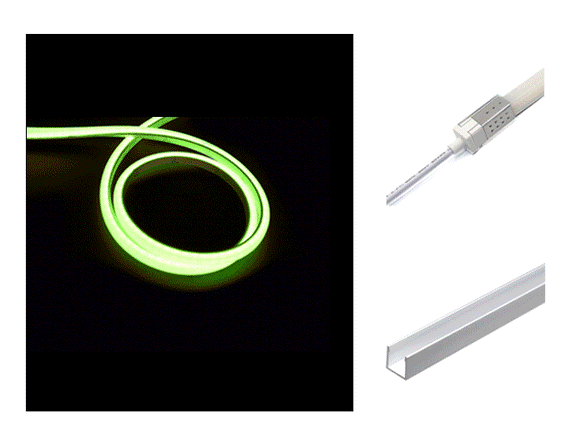 The 3D neon LED lights, a rear power feed kit, and a deep aluminum channel.