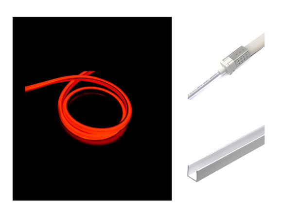 The 3D neon LED lights, a rear power feed kit, and a deep aluminum channel.