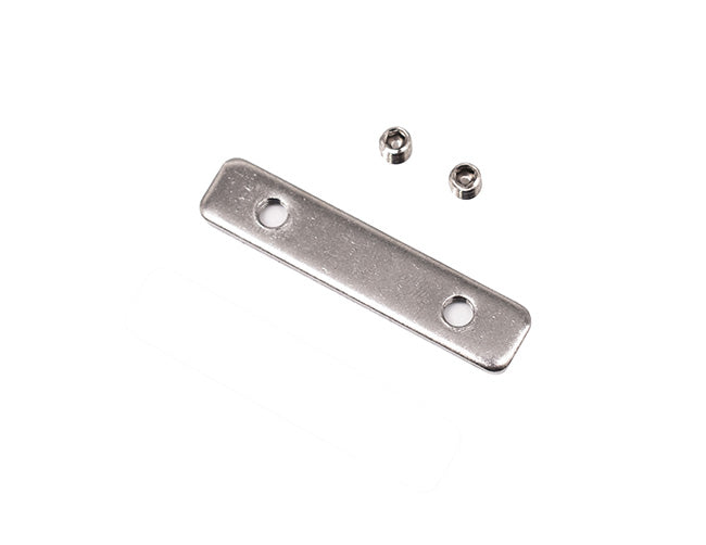 Top view of Type B aluminum straight extension connector with two holes and two screws.