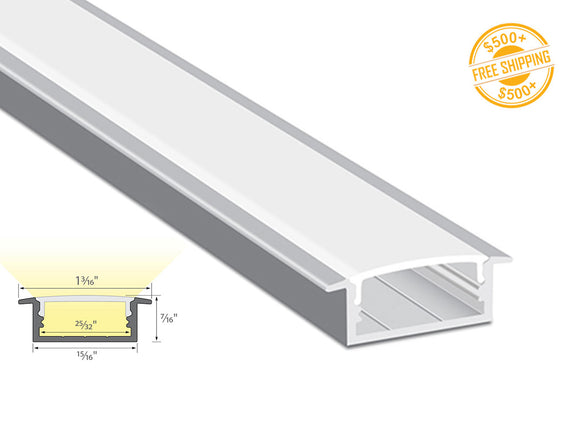 Aluminum channel FLAT RECESS ES 3011 Silver Channel + Milky Diffuser