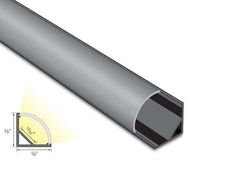 Cross section view of aluminum channel round corner-S YD 1002 black channel with black diffuser, showing its dimension and light glowing directions.