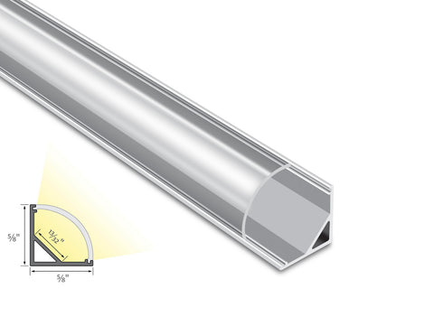 Cross section view of aluminum channel round corner-S YD 1002 silver channel with clear diffuser, showing its dimension and light glowing directions.