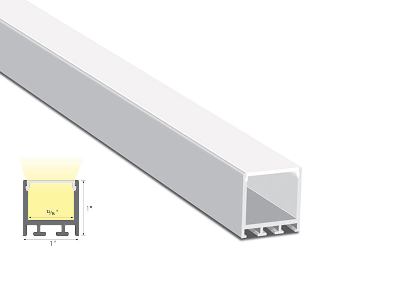 Cross section view of aluminum channel ES-2525, showing its dimension and light glowing directions.