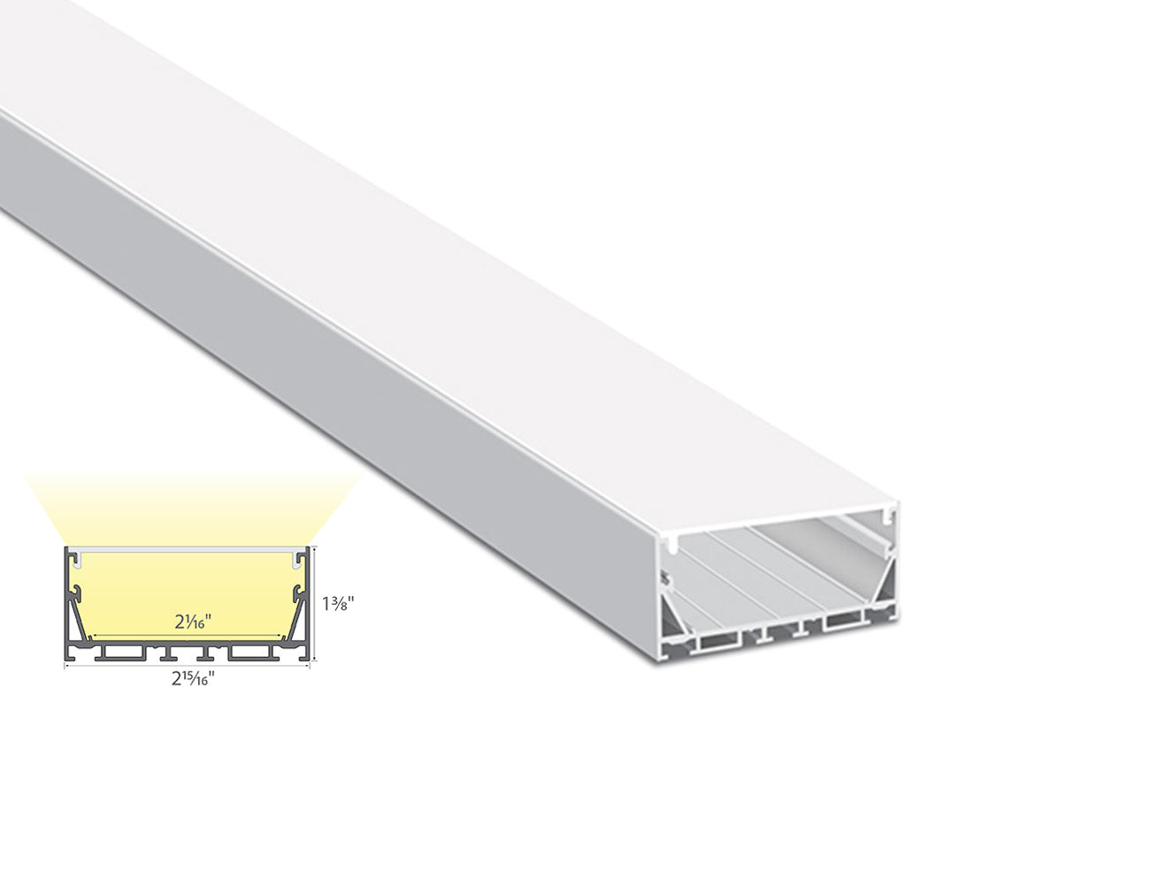 Cross section view of aluminum channel ES-7535, showing its dimension and light glowing directions.