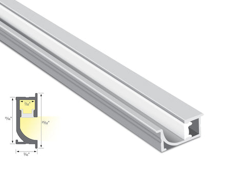 Top view of wall recess aluminum channel JH 1722 silver color, showing its dimension and light glowing directions.