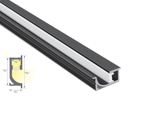 Top view of wall recess aluminum channel JH 1722 black color, showing its dimension and light glowing directions.