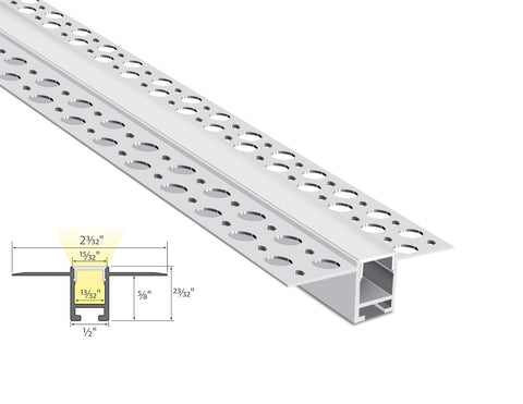 Cross section view of slim trimless recess aluminum channel GL-079, showing its dimension and light glowing directions.