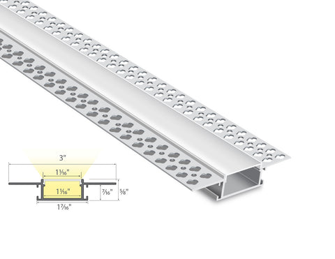 Cross section view of trimless recess aluminum channel YD 7615, showing its dimension and light glowing directions.