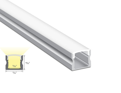 Cross section view of slim square aluminum channel ES-1715, showing its dimension and light glowing directions.