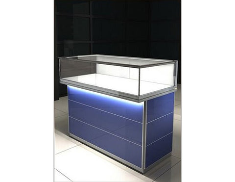 LED strip light fixtures using showcase aluminum channel LX 1420 are installed inside of a display glass cabinet to highlight features of displayed items. 