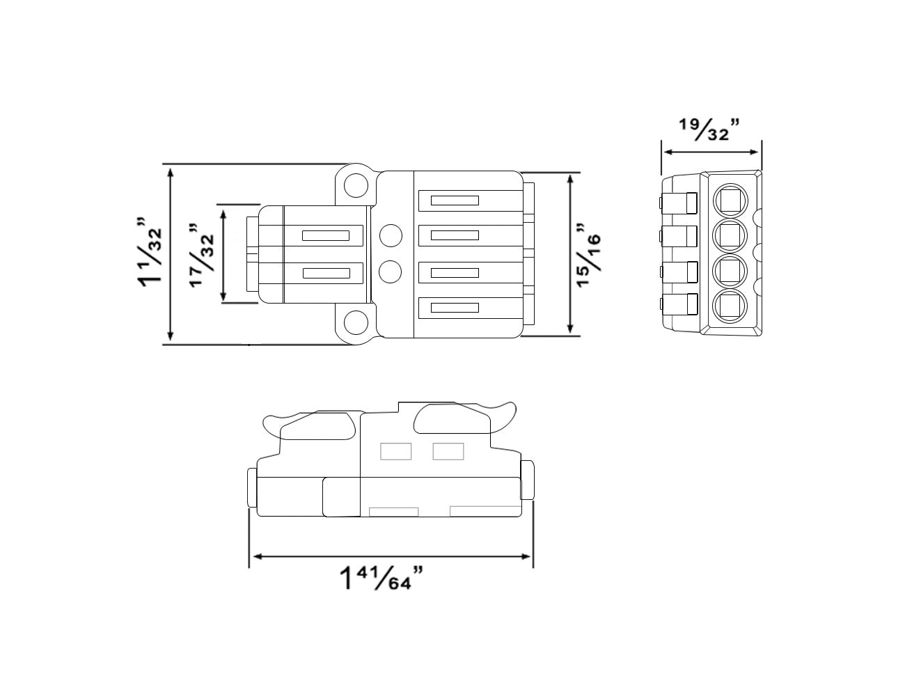 Dimensions of Wire Compact Splicing 2 to 4 Connectors. 