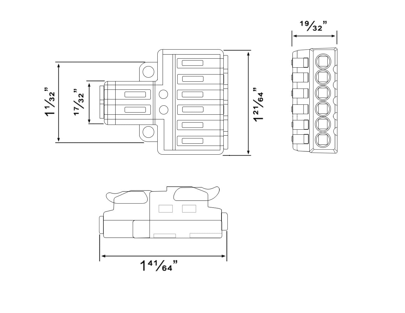 Dimensions of Wire Compact Splicing 2 to 6 Connector