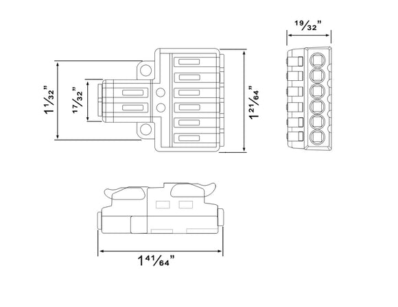 Dimensions of Wire Compact Splicing 2 to 6 Connector
