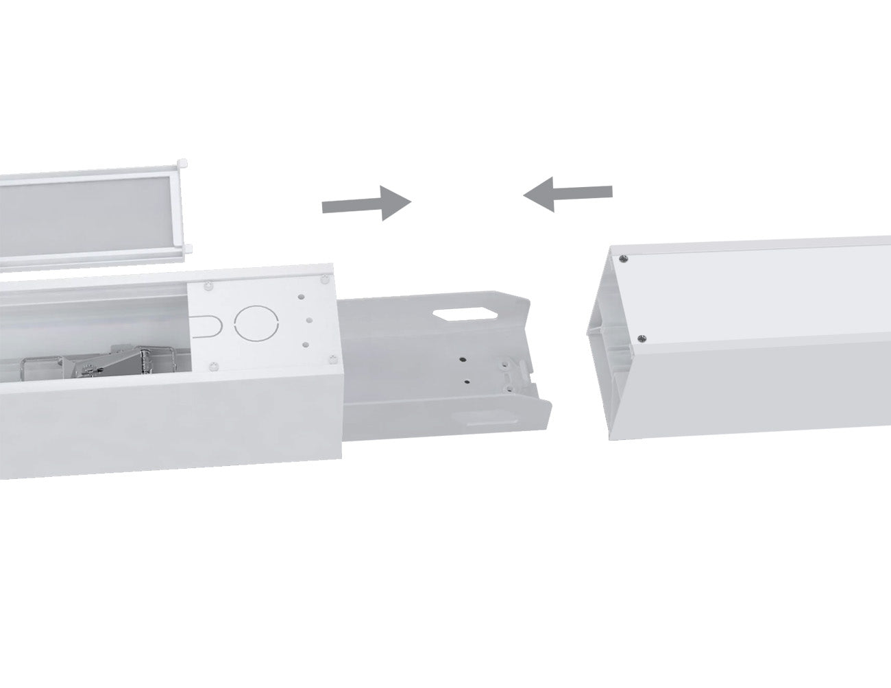 GL LED up and down continuous run L8070 linear light fixtures are connected to each other using K-K linkable brackets.