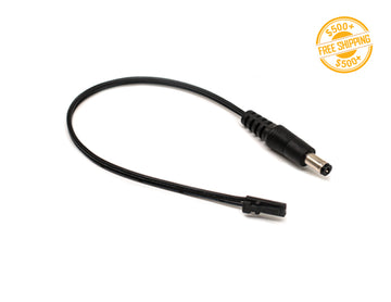 Top view of Dupont-DC Male to Dupont Male Adapter Black; a label of free shipping for orders over $500 is shown as well.