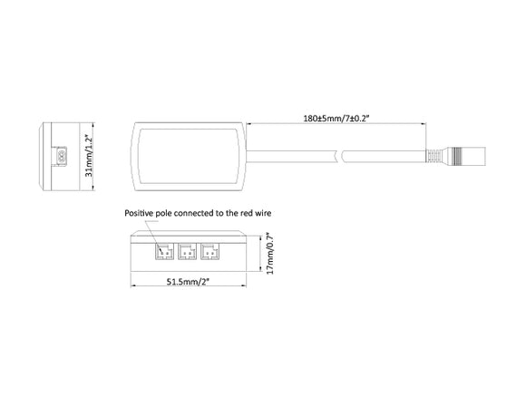 Dimensions of Dupont-DC Splitter 1 to 6