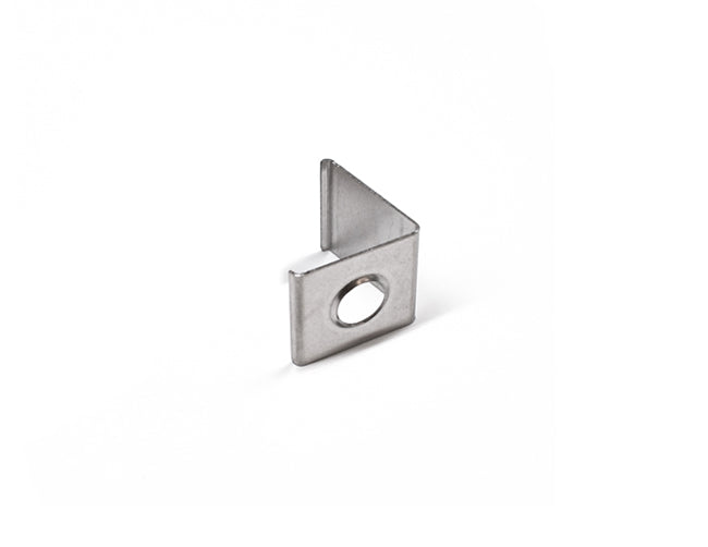 Top view of a piece of LED Aluminum Channel ROUND CORNER-S Accessories - ES 1616/YD 1002 Mounting Clip silver color.