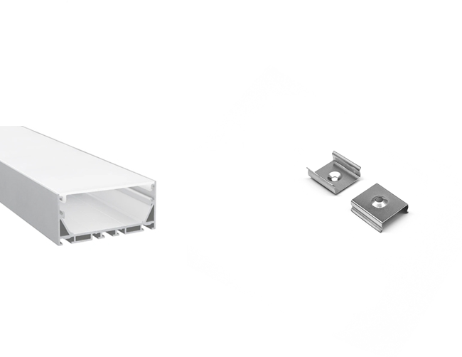 LED aluminum channel ES-7535 with a pair of mounting clips.