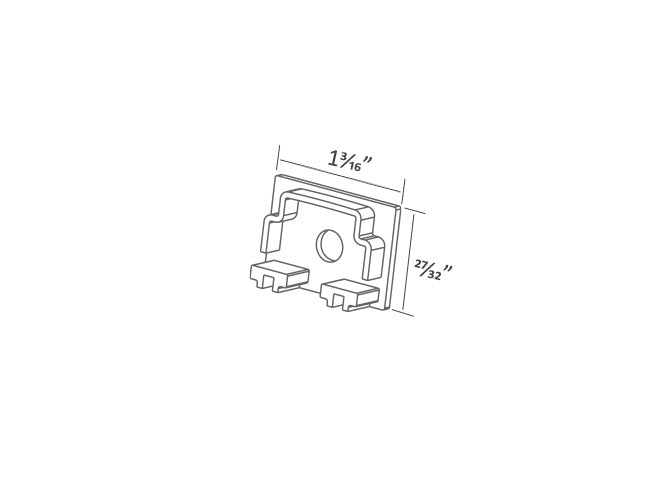 Dimensions of end caps for aluminum channel ES-3021. The length is 1-3/16", and the height is 27/32".