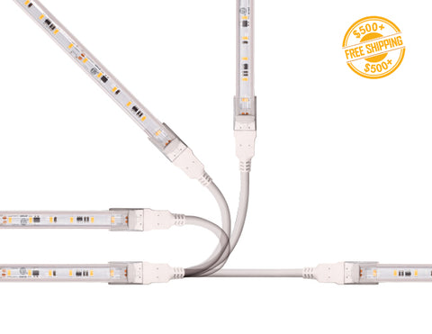 Top view of 120V LED Strip Light Accessories - Strip Light Jumper; a label of free shipping for orders over $500 is shown as well.