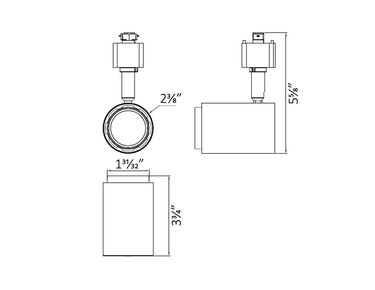 Dimensions of LED track light standard 10W model.