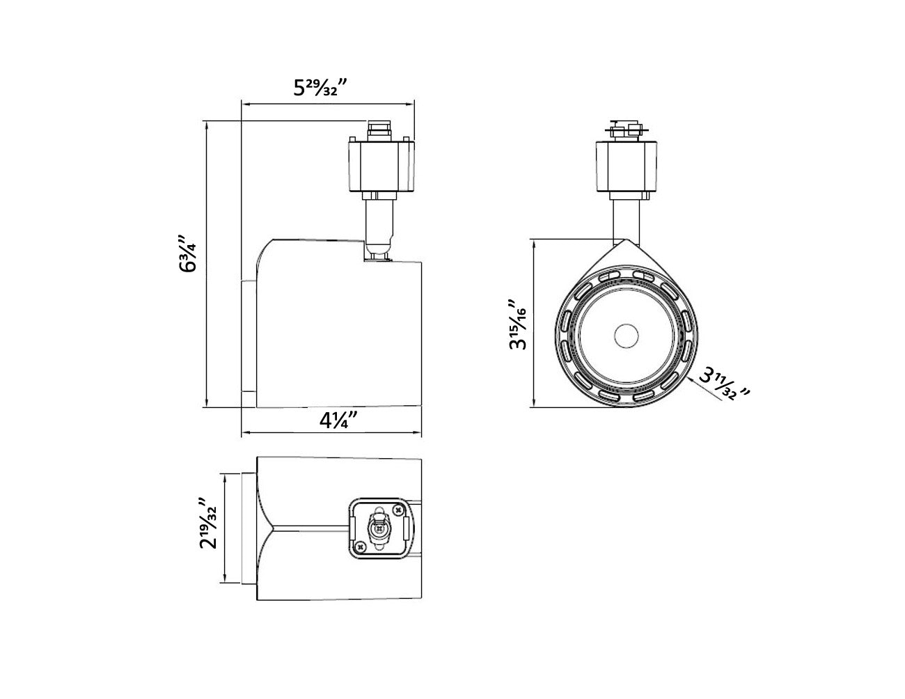 Dimensions of LED track light dim to warm 10W model