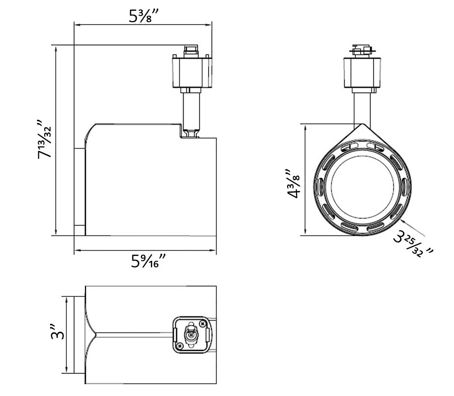 Dimensions of LED track light standard 34W model.